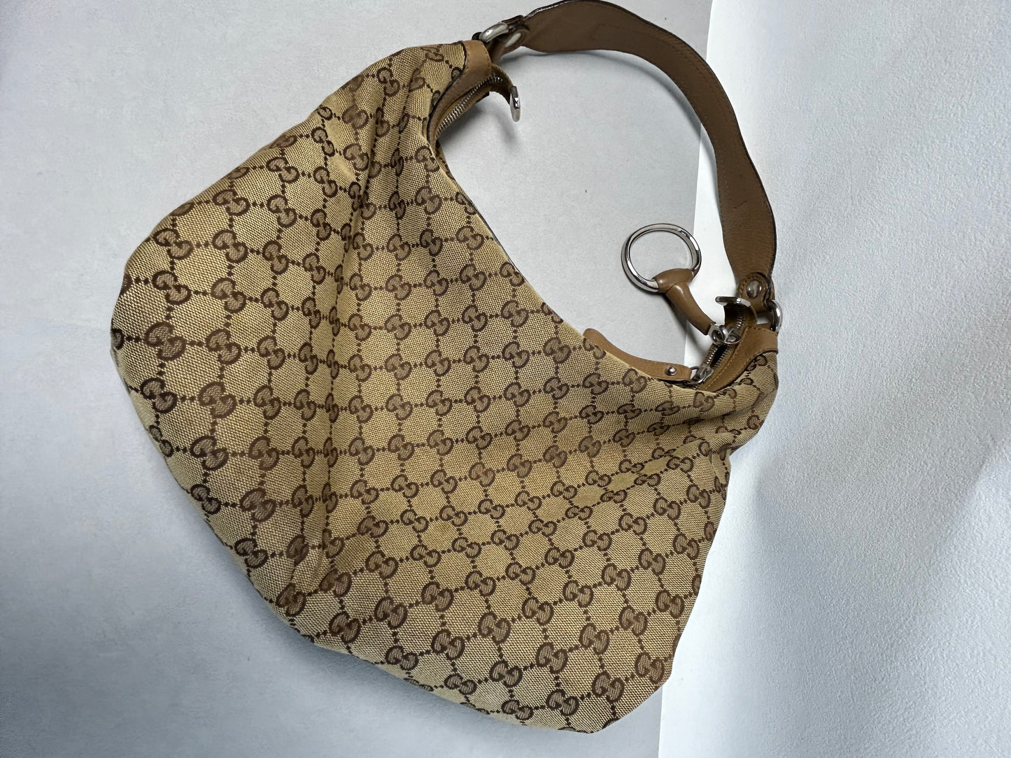 Gucci canvas horsebit hobo bag