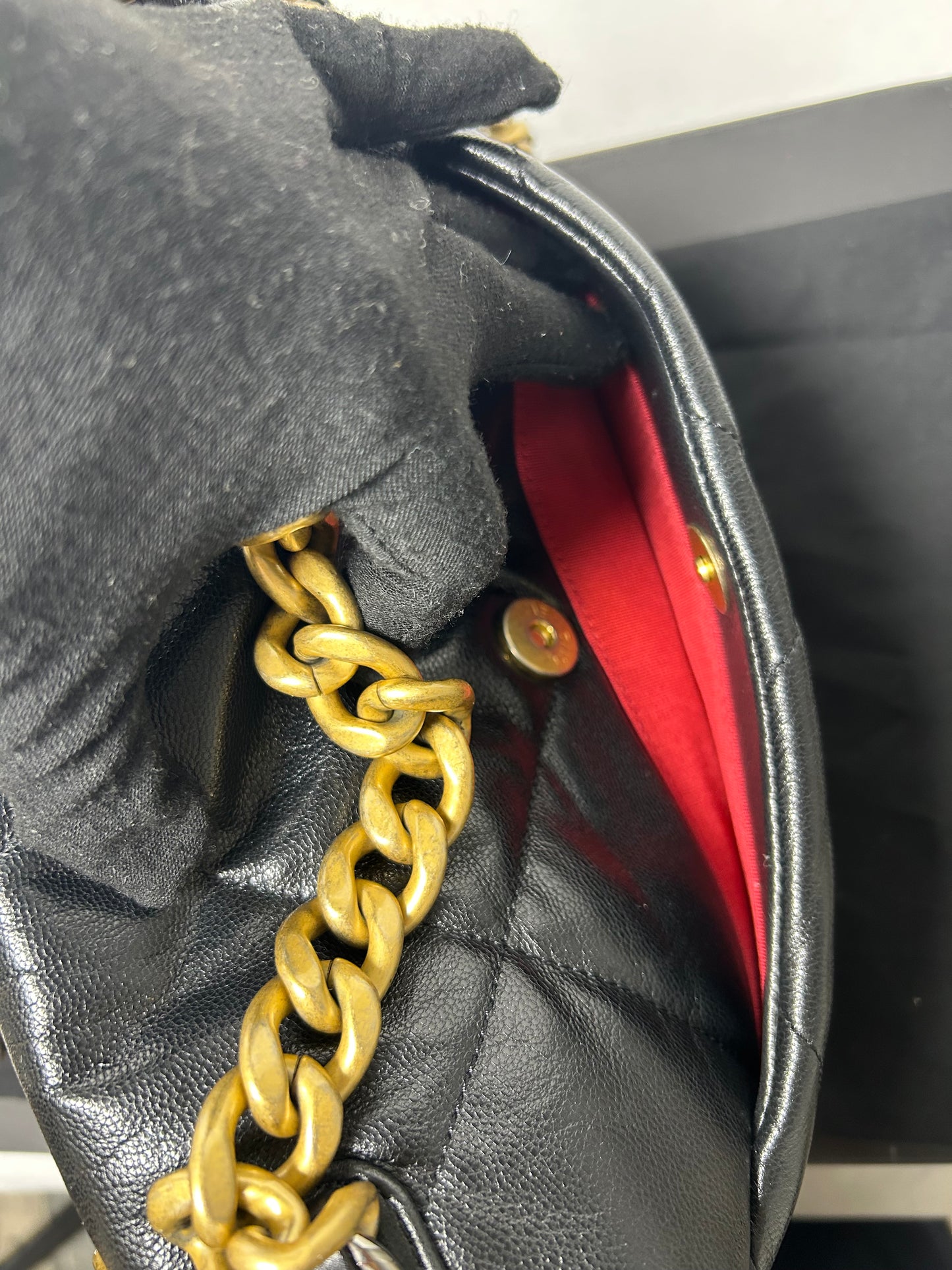 Chanel 19 bag small black and gold