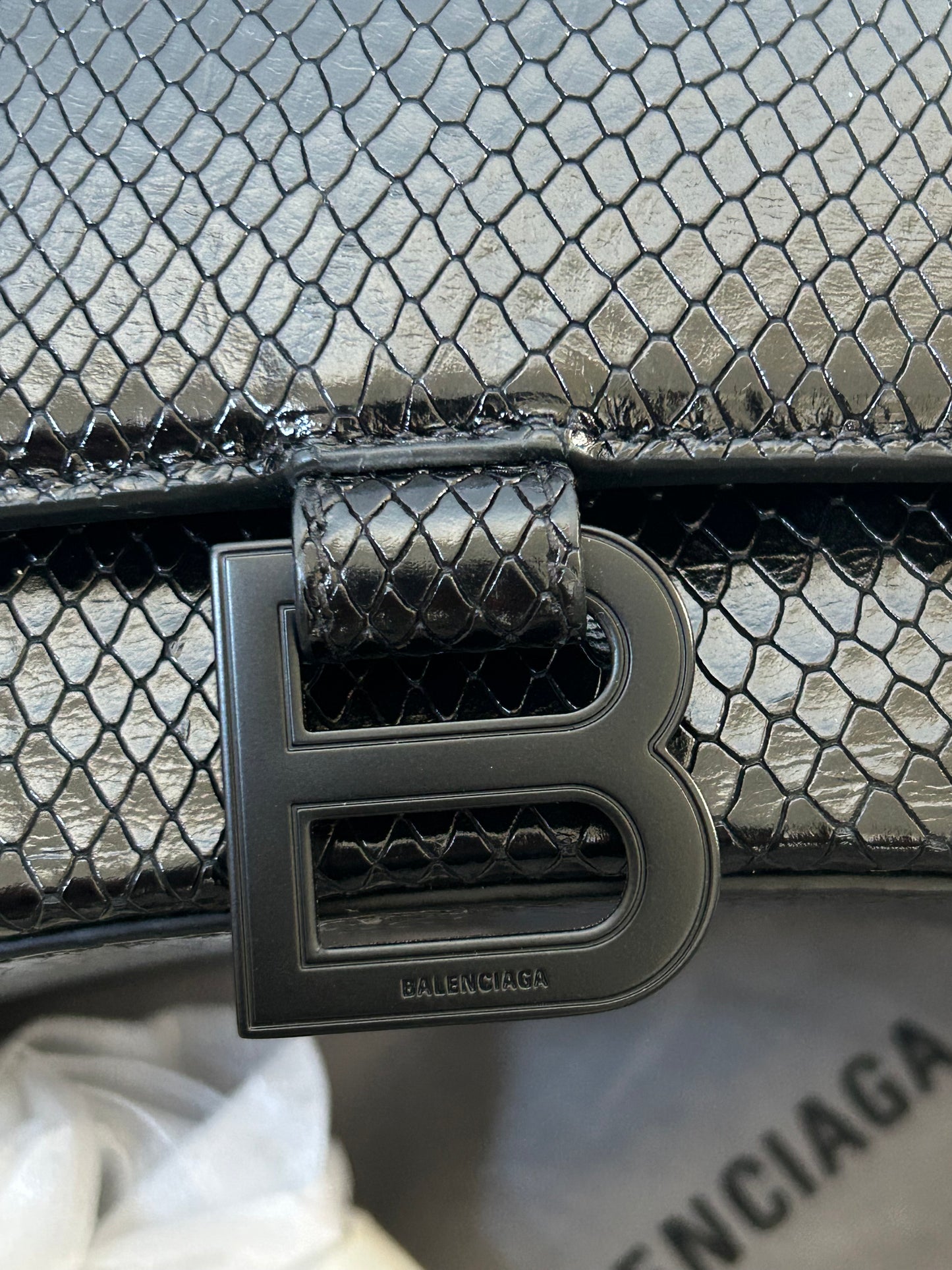 Balenciaga Black Small Lizard Print Hourglass Bag