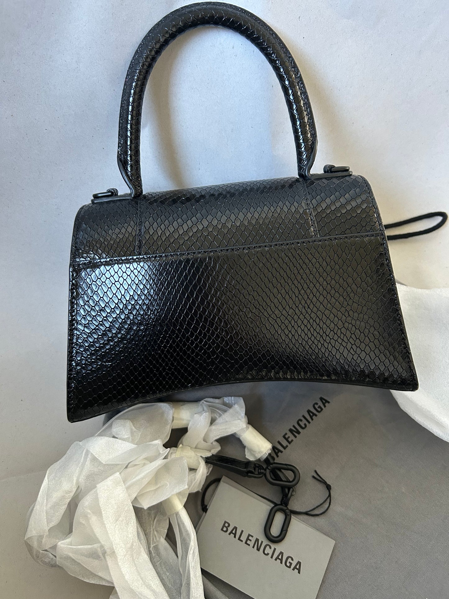Balenciaga Black Small Lizard Print Hourglass Bag