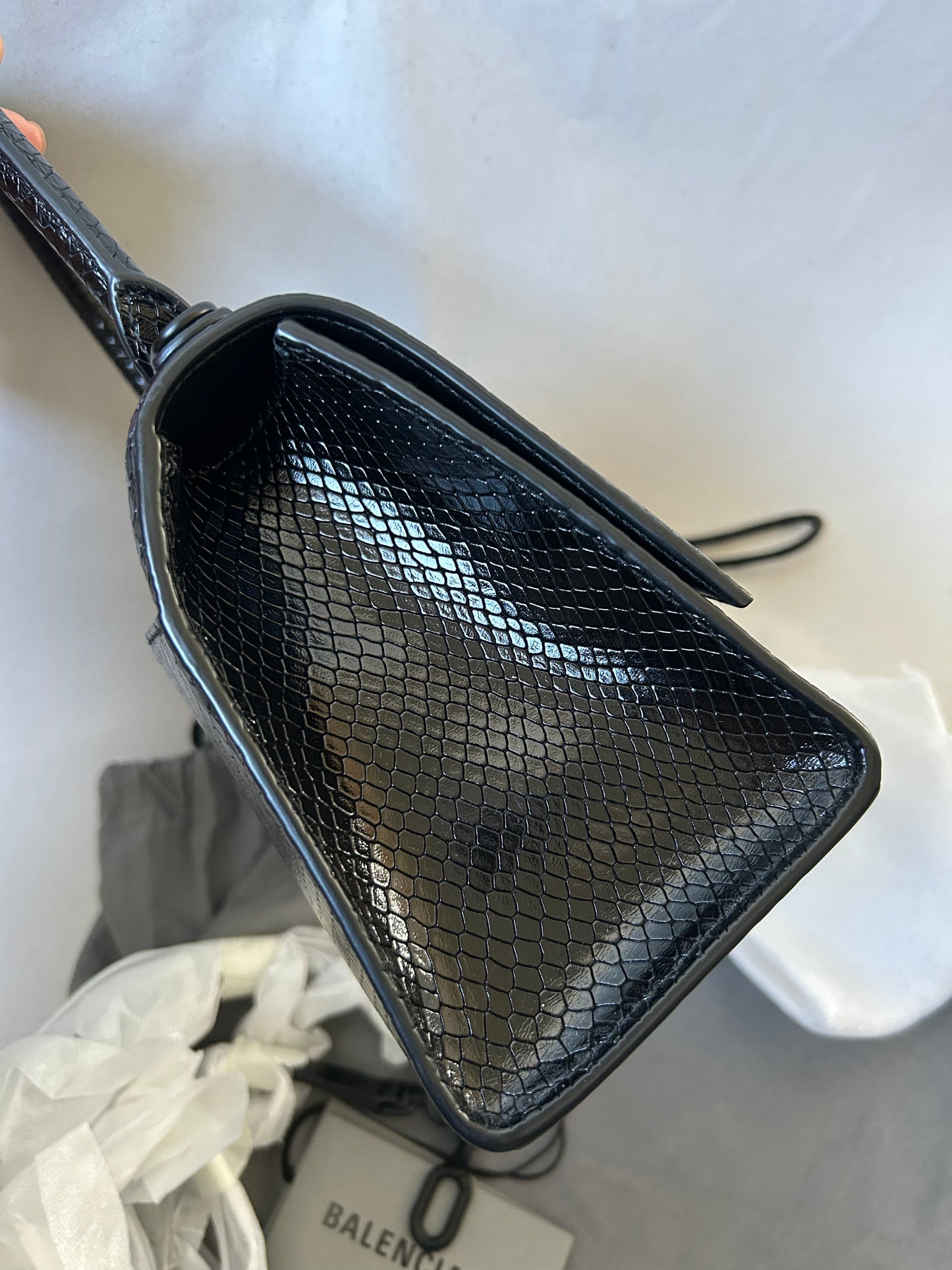 Balenciaga Black Small Lizard Print Hourglass Bag