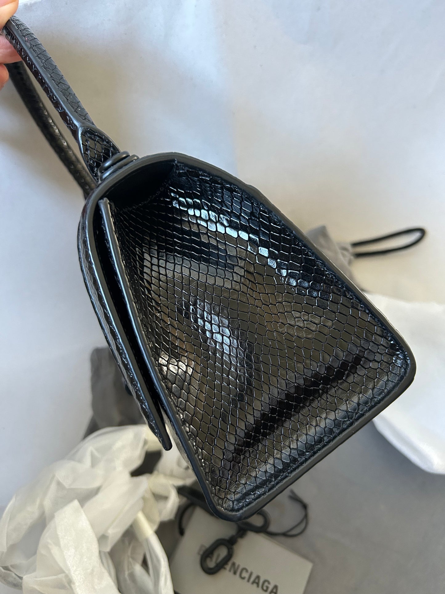 Balenciaga Black Small Lizard Print Hourglass Bag