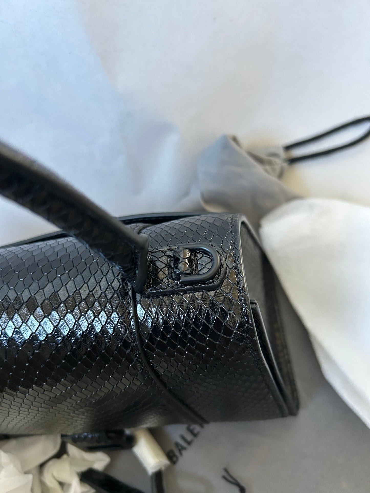Balenciaga Black Small Lizard Print Hourglass Bag