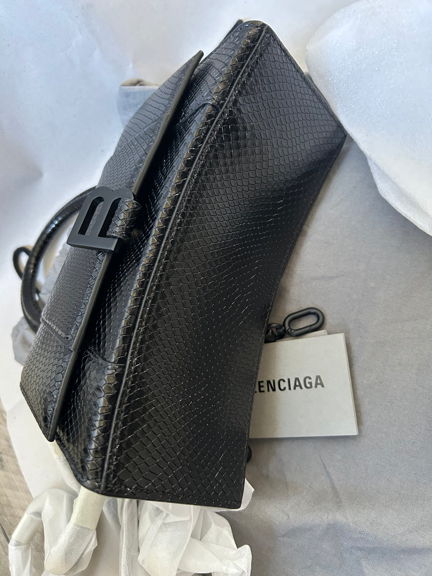 Balenciaga Black Small Lizard Print Hourglass Bag