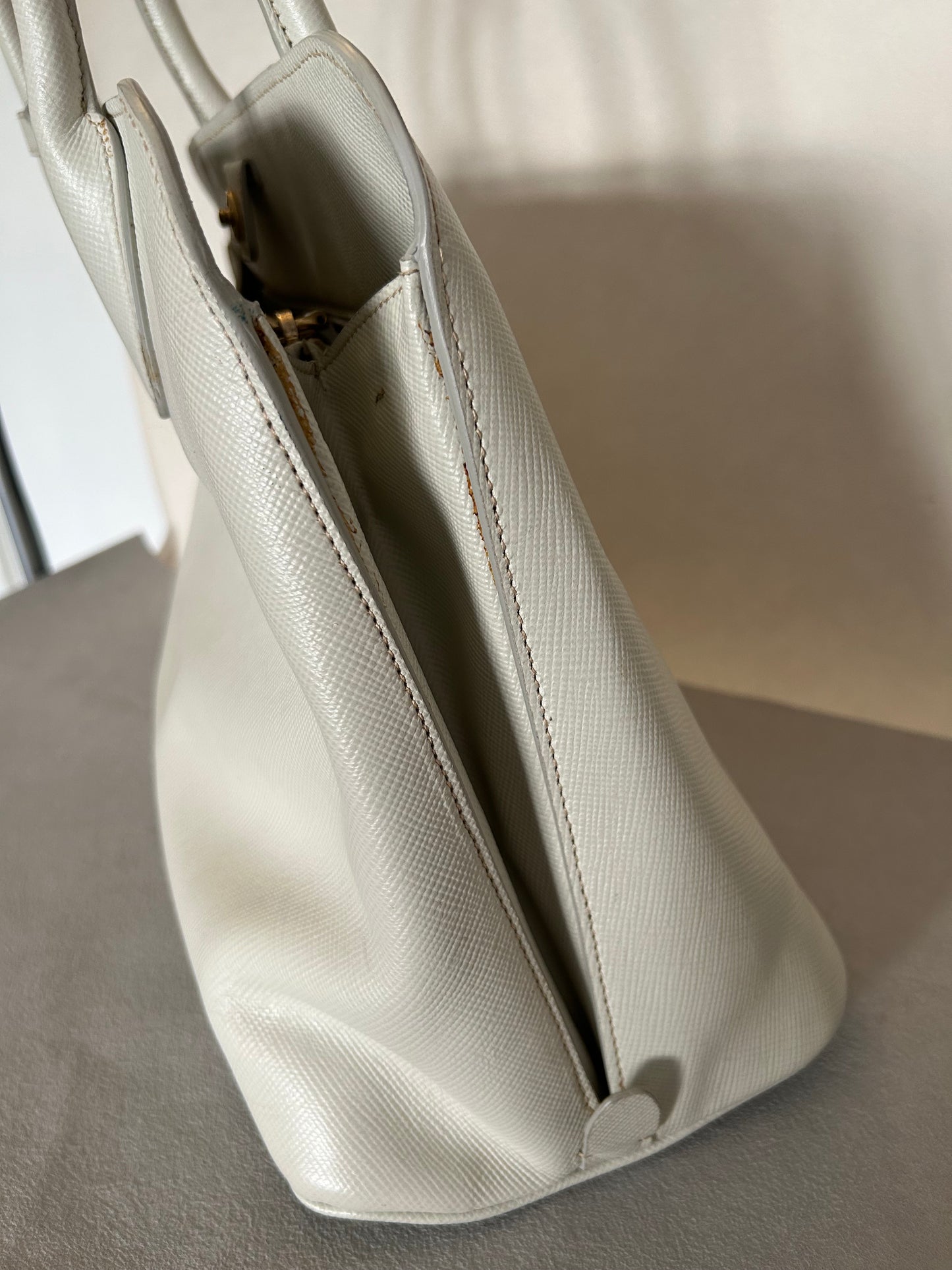 Prada Talco Saffiano Leather Top Handle Bag