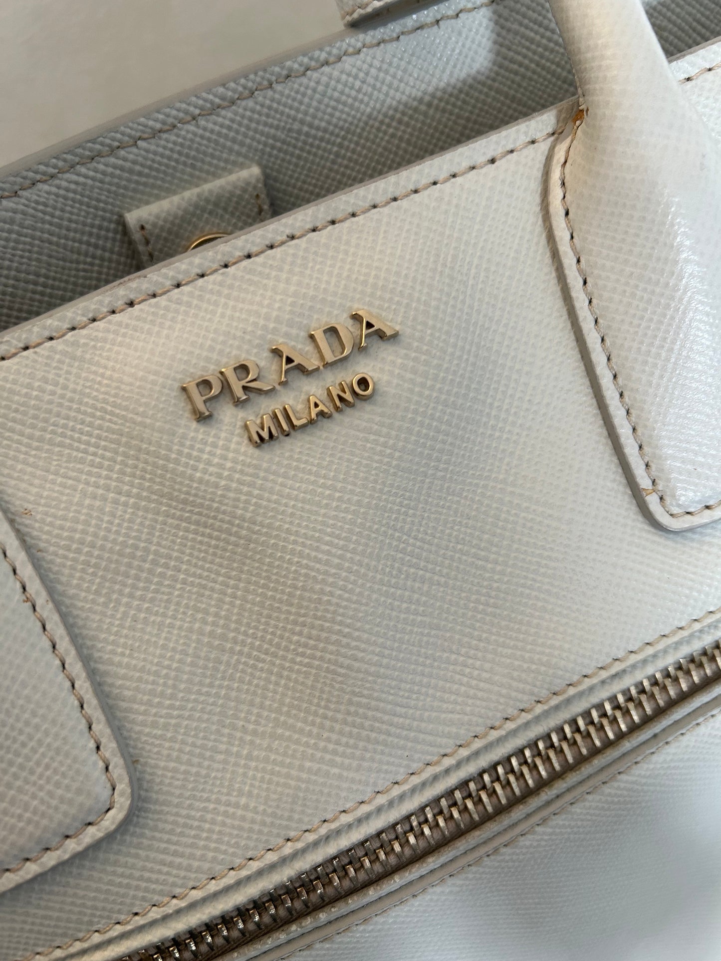 Prada Talco Saffiano Leather Top Handle Bag
