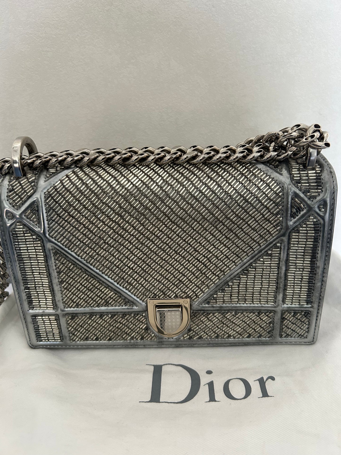 Dior Diorama metallic beaded flap bag