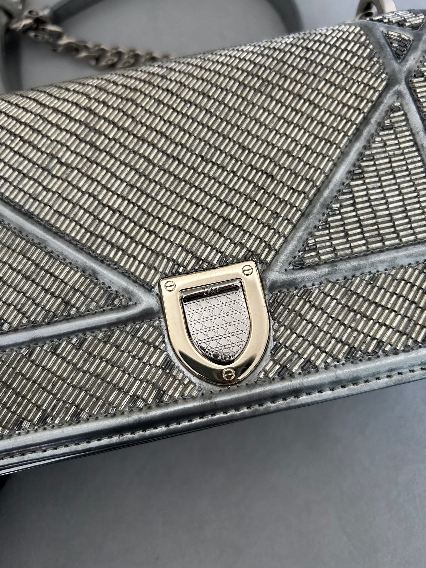 Dior Diorama metallic beaded flap bag