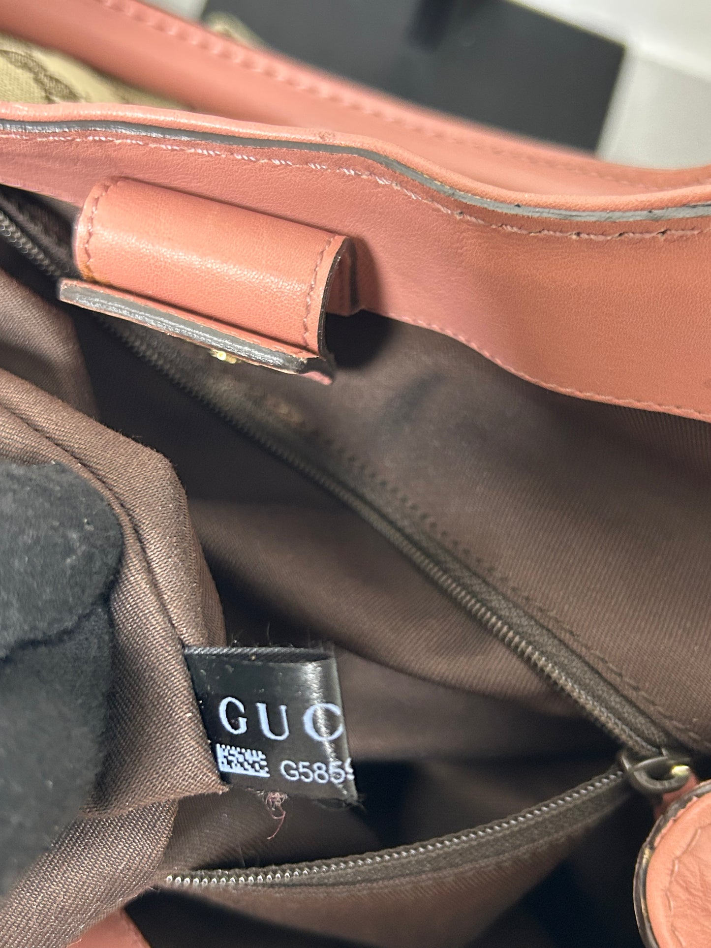 Gucci sukey tote bag in beige GG canvas with pink leather trim