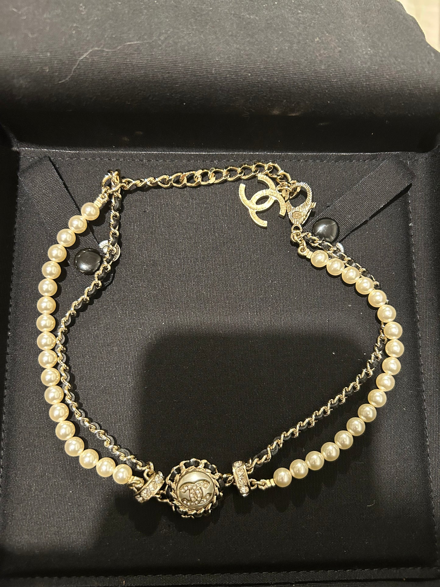 Chanel pearl and chain choker necklace