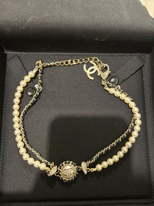 Chanel pearl and chain choker necklace