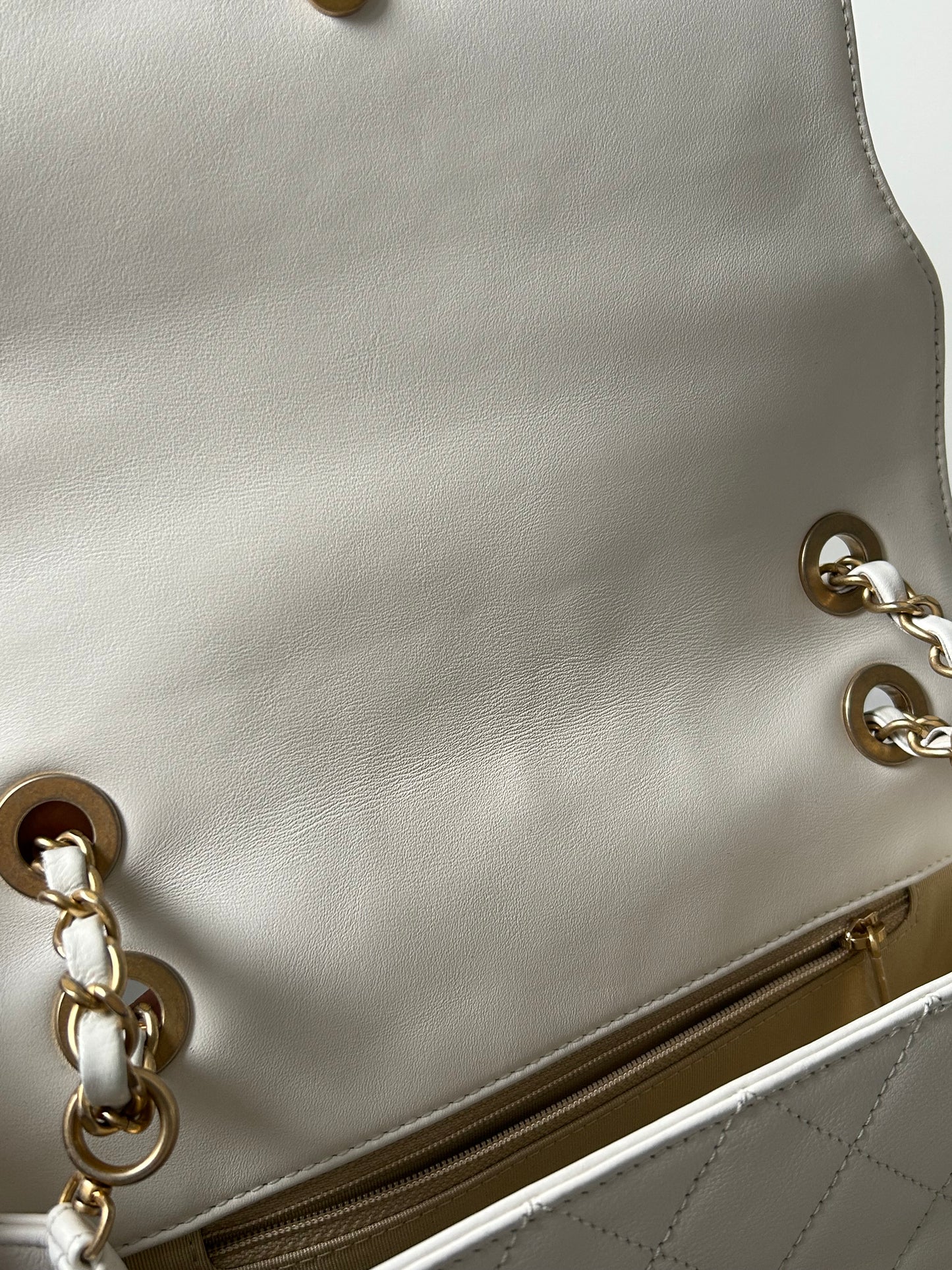 Chanel logo enchained flap bag quilted lambskin