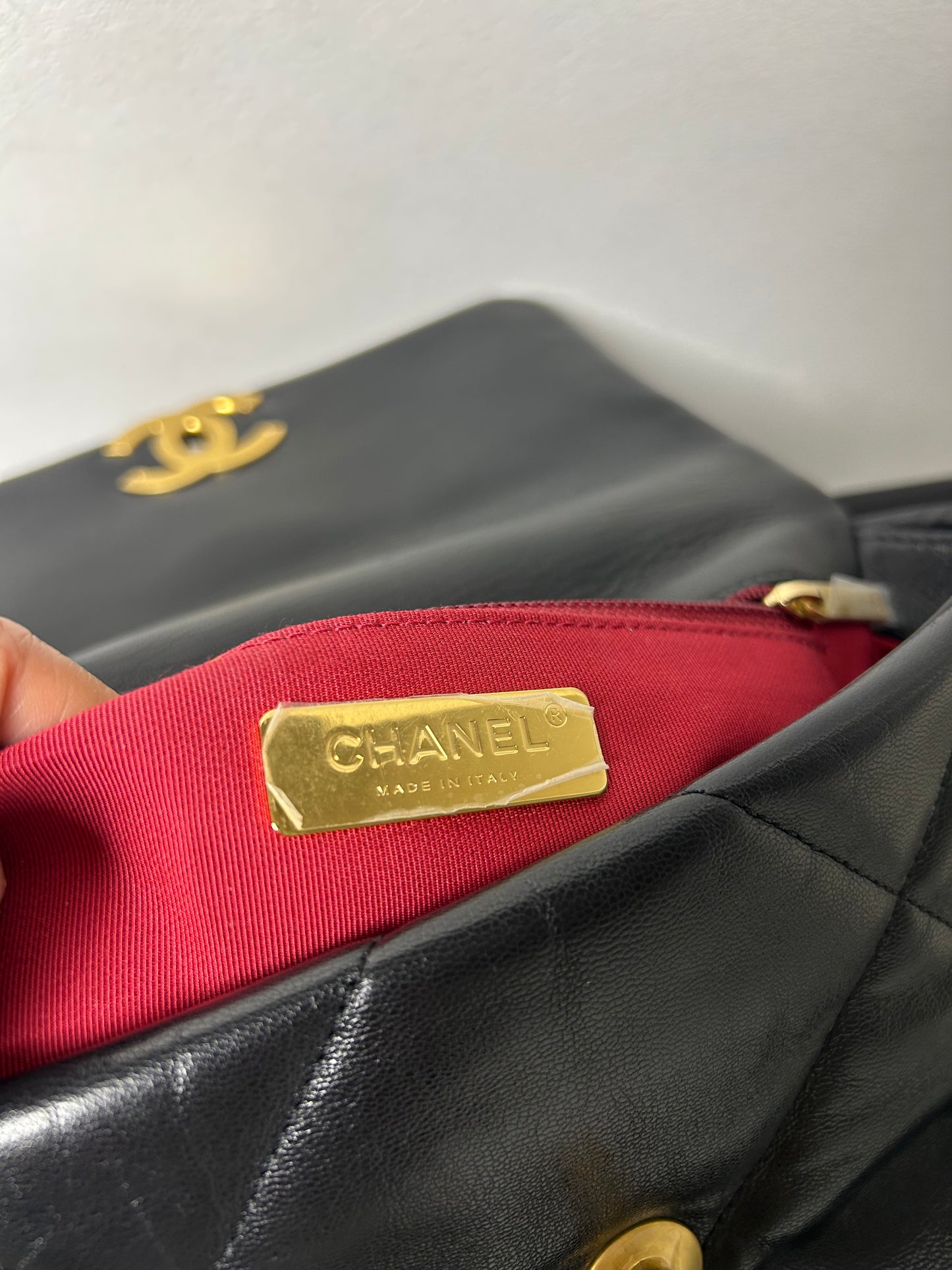 Chanel 19 bag small black and gold