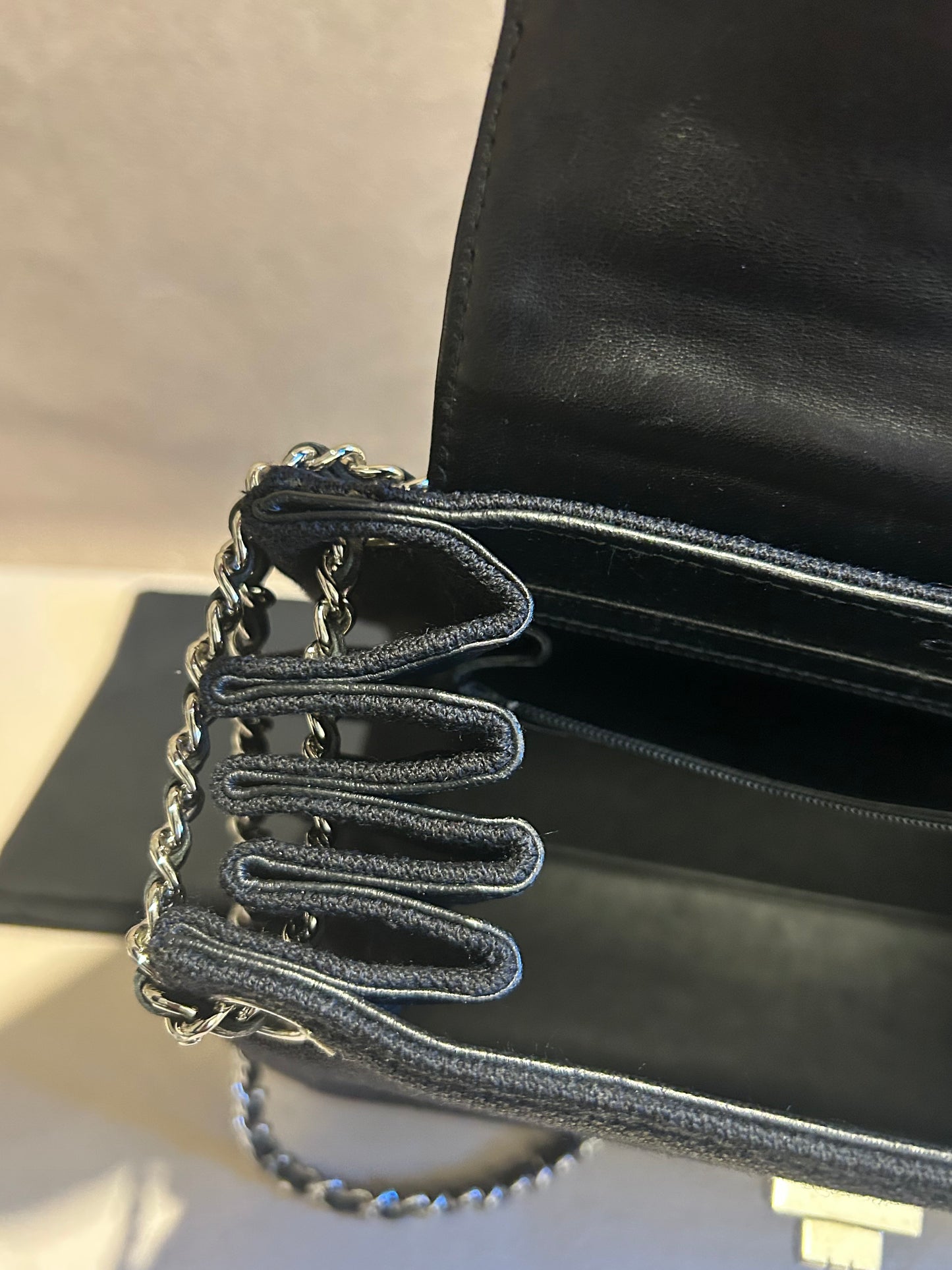 Chanel 2.55 chocolate bar patent leather shoulder bag