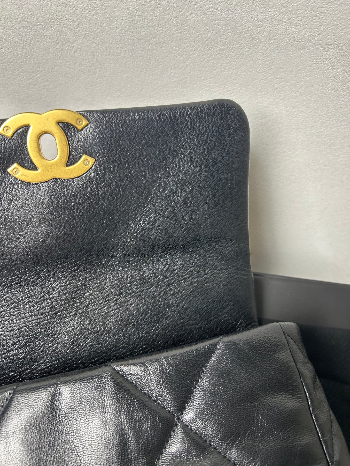 Chanel 19 bag small black and gold