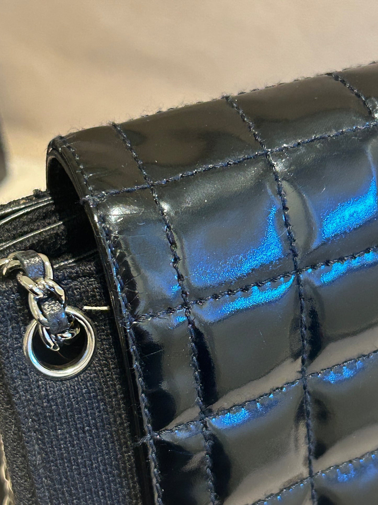 Chanel 2.55 chocolate bar patent leather shoulder bag