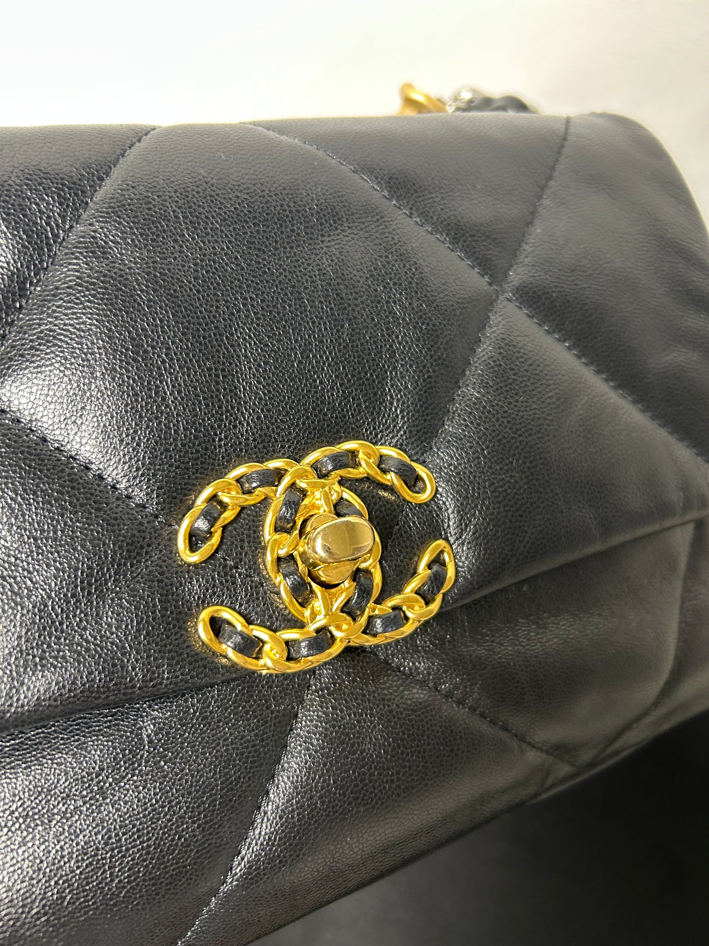 Chanel 19 bag small black and gold