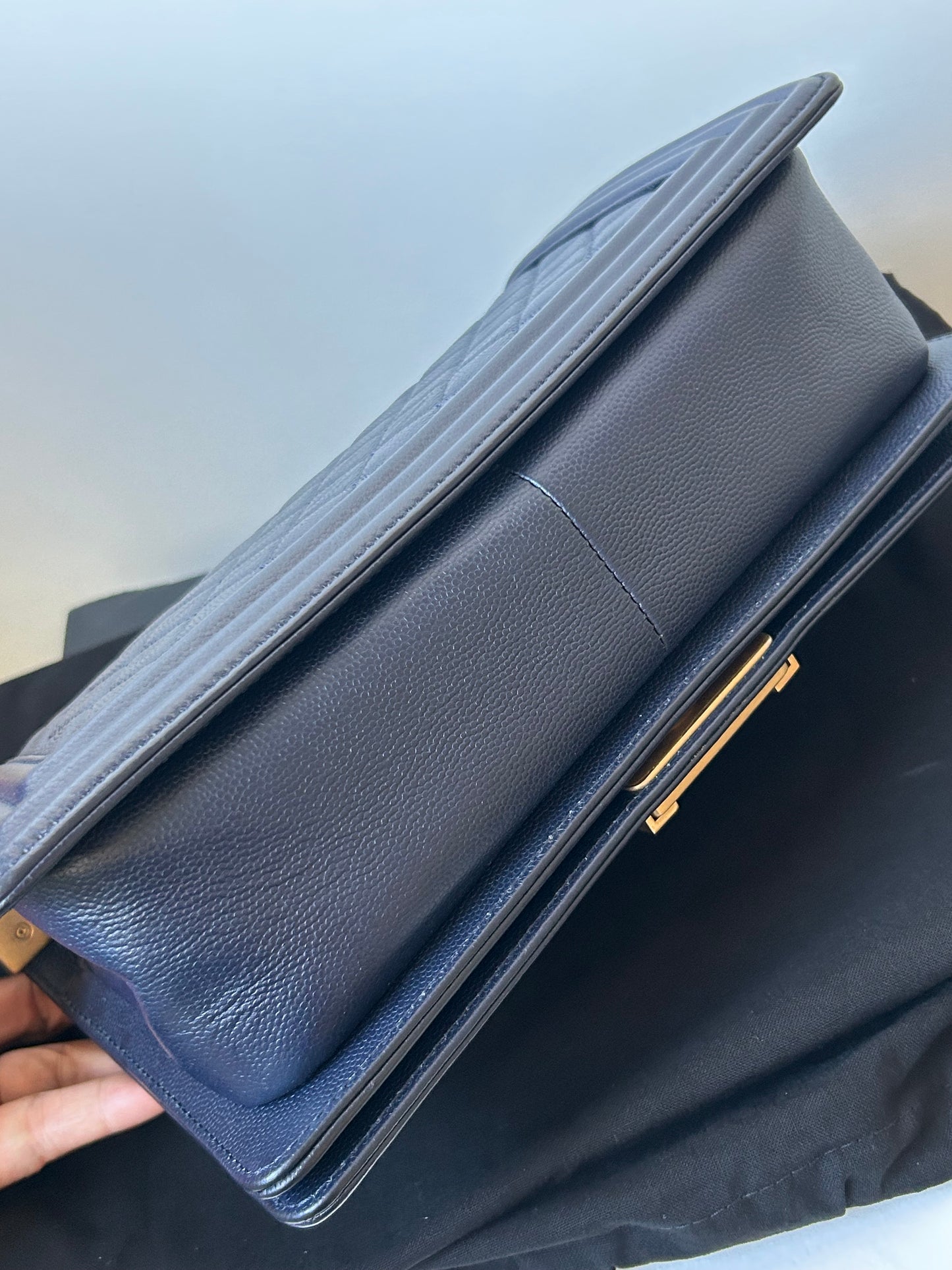 Chanel le boy blue medium in caviar leather