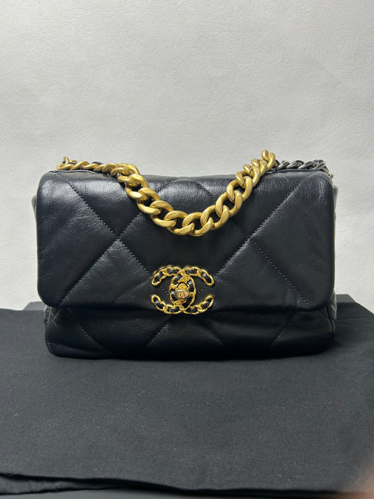 Chanel 19 bag small black and gold