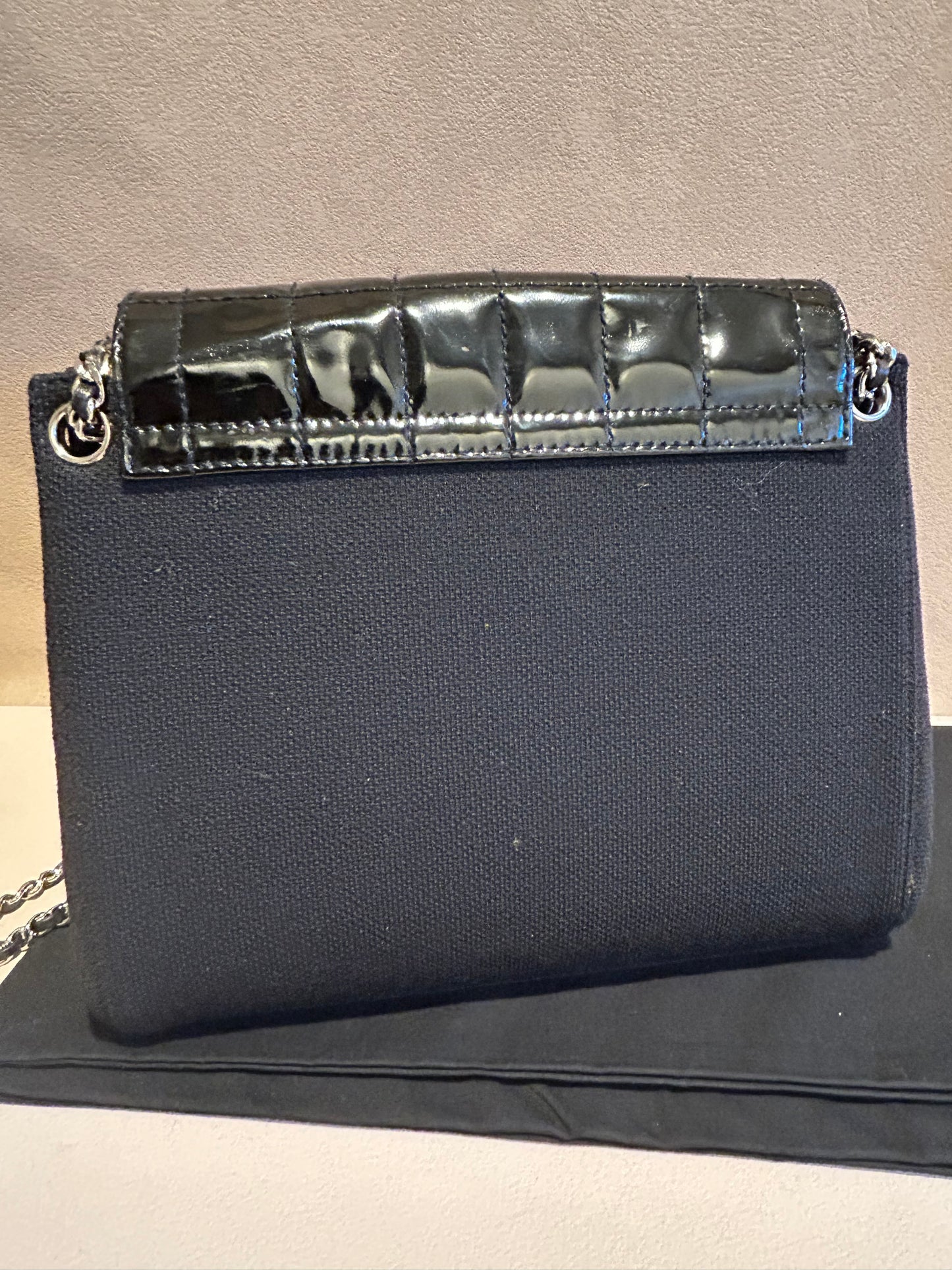 Chanel 2.55 chocolate bar patent leather shoulder bag