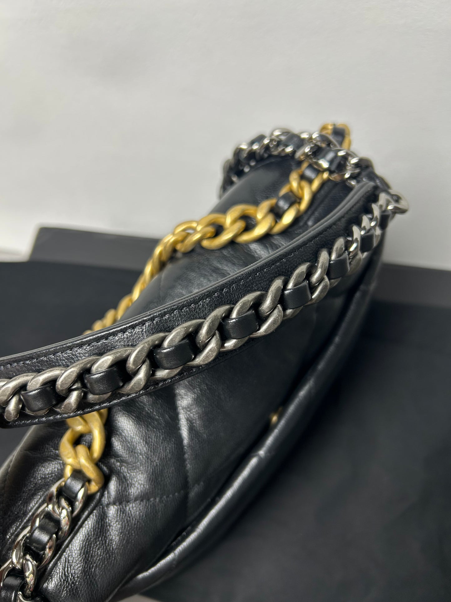Chanel 19 bag small black and gold