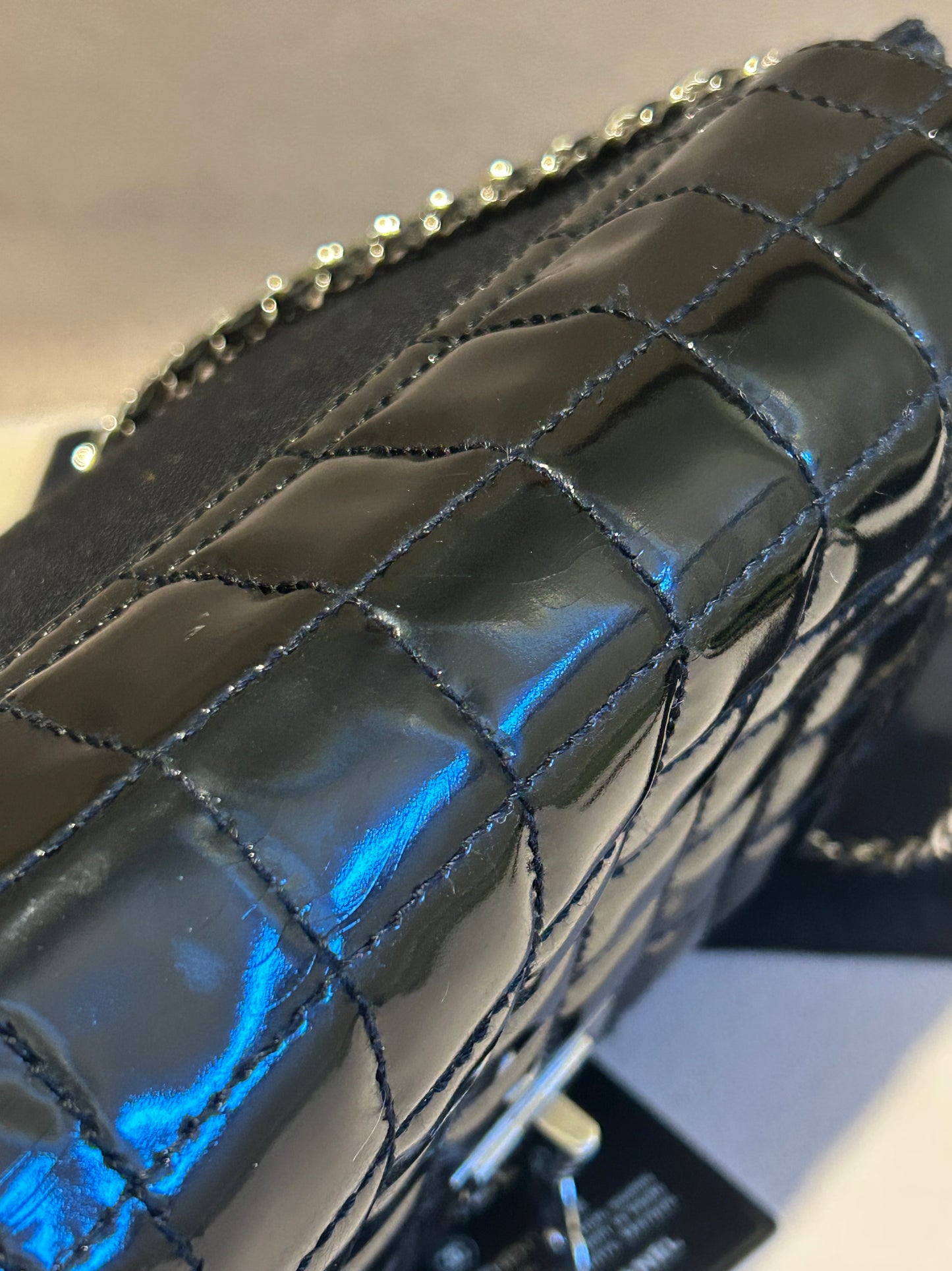Chanel 2.55 chocolate bar patent leather shoulder bag