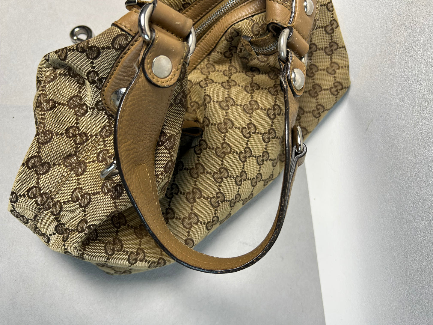 Gucci canvas horsebit hobo bag