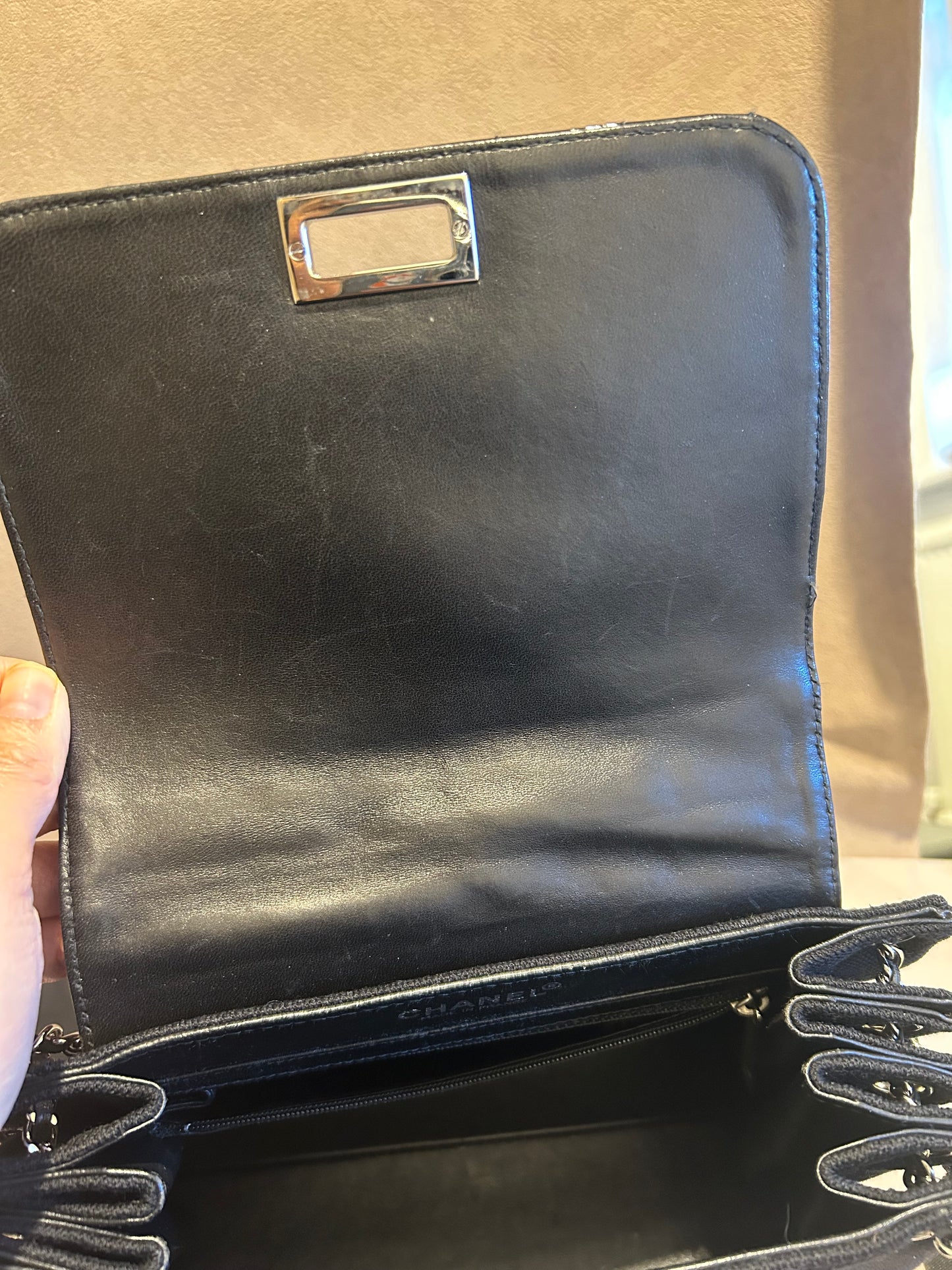 Chanel 2.55 chocolate bar patent leather shoulder bag