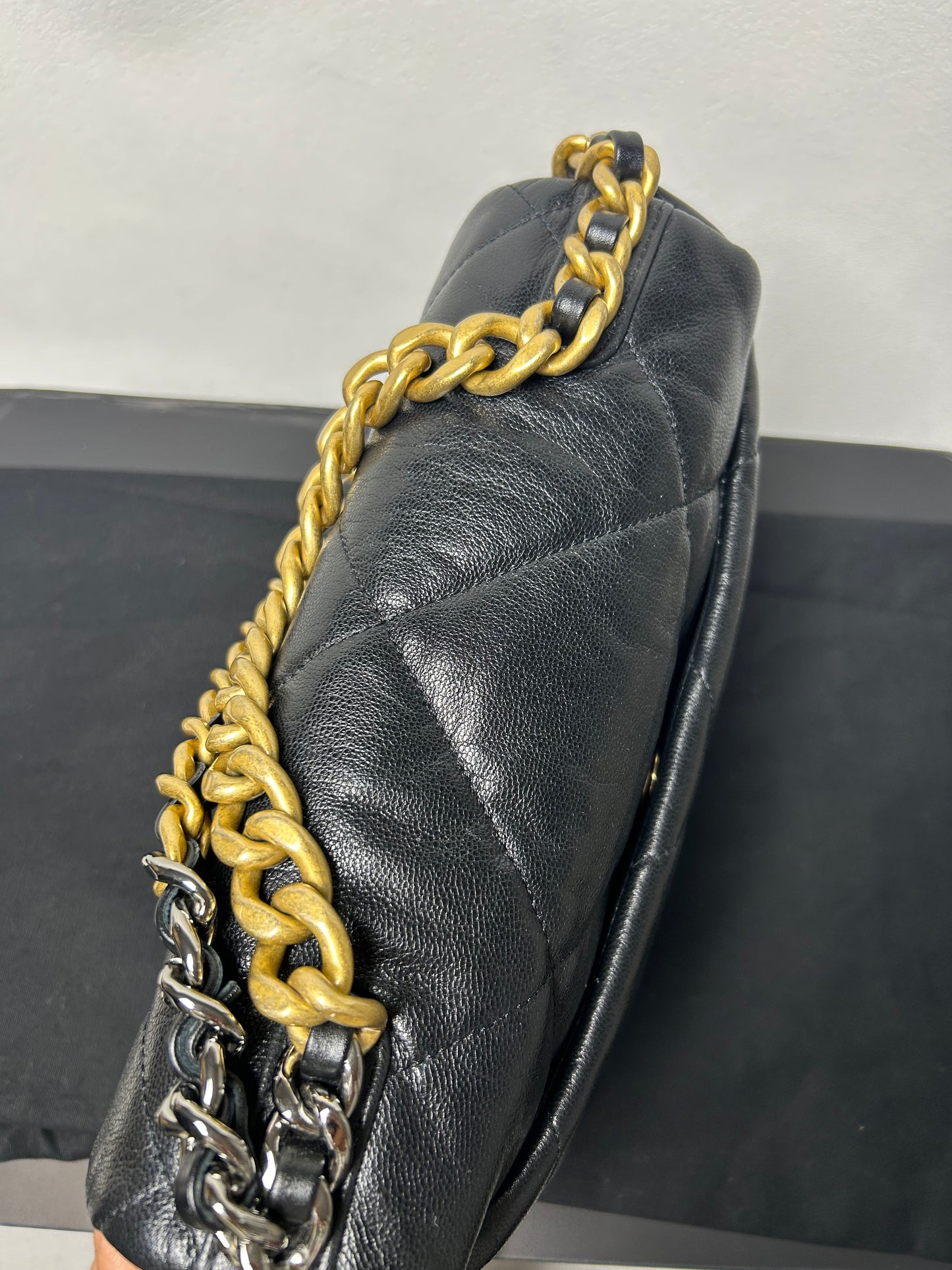 Chanel 19 bag small black and gold
