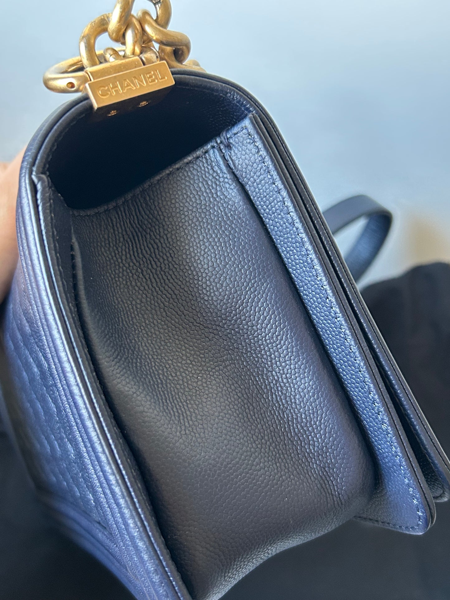 Chanel le boy blue medium in caviar leather