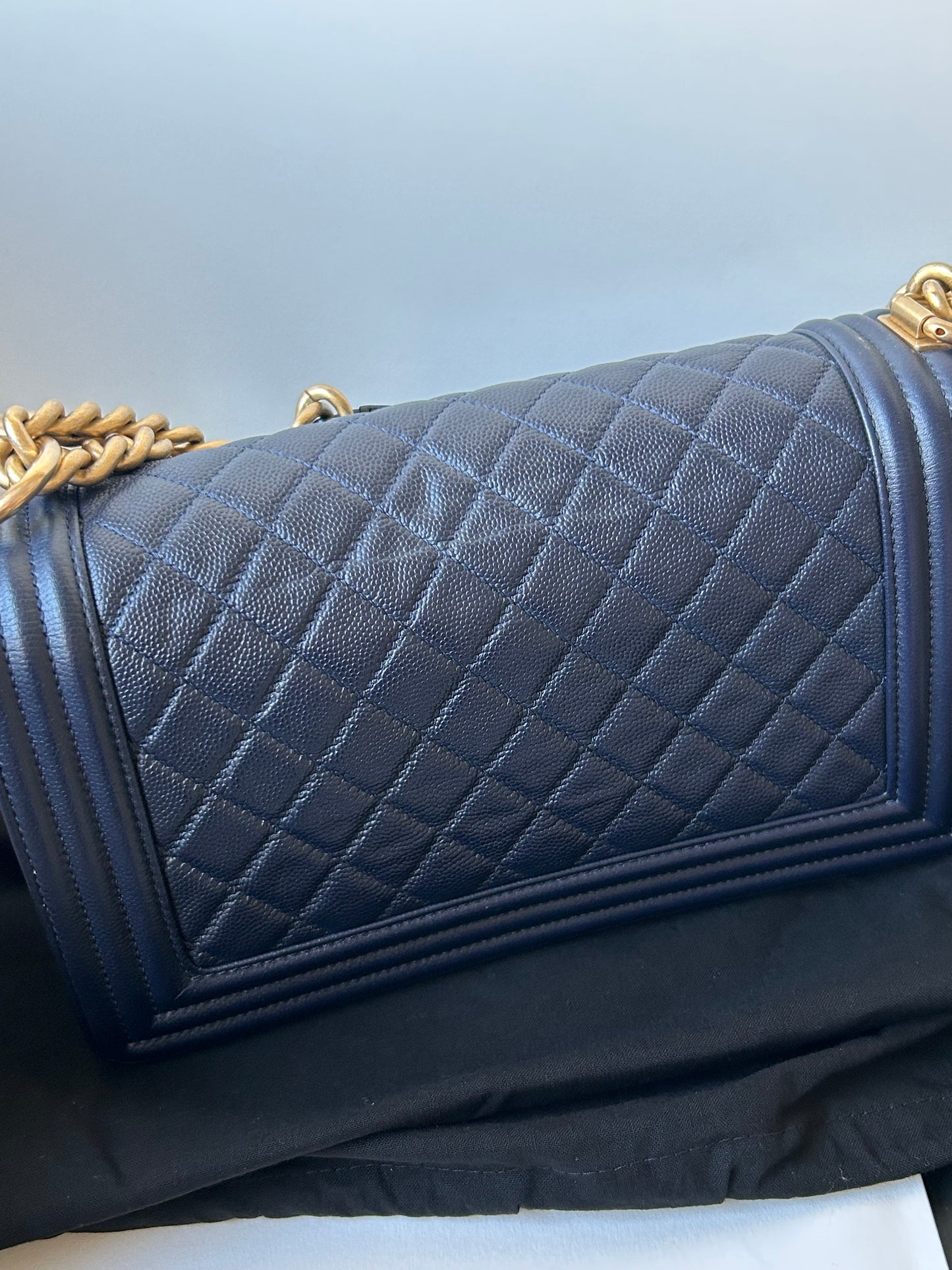 Chanel le boy blue medium in caviar leather