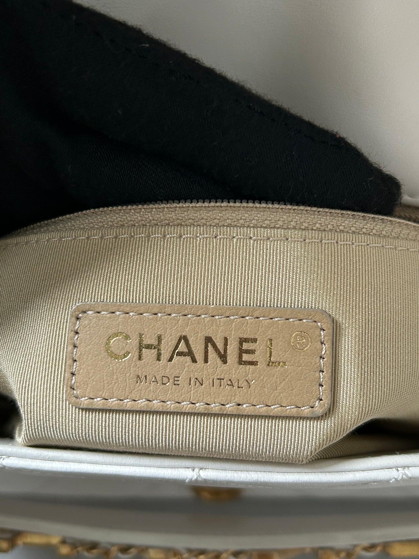 Chanel logo enchained flap bag quilted lambskin