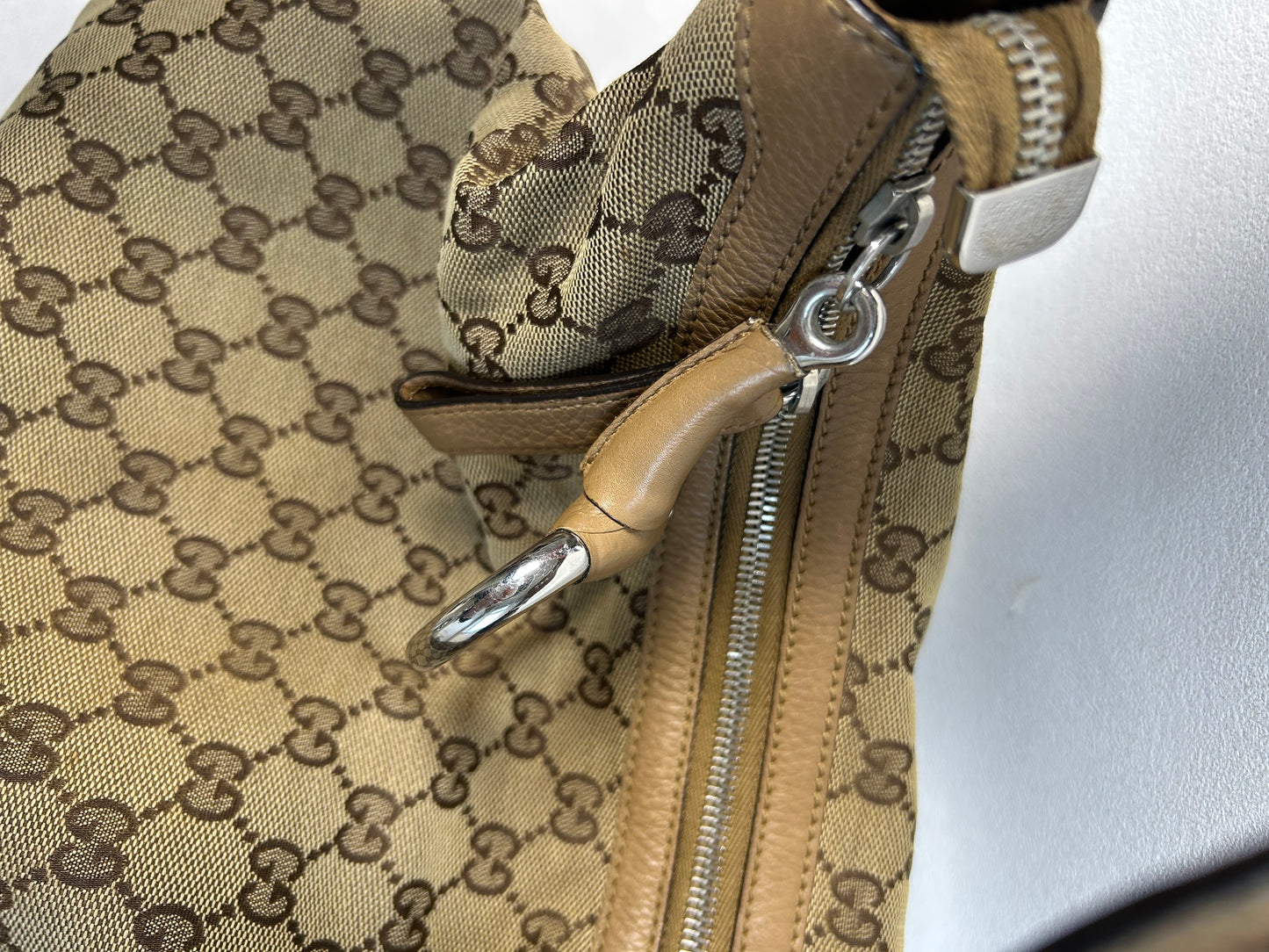 Gucci canvas horsebit hobo bag