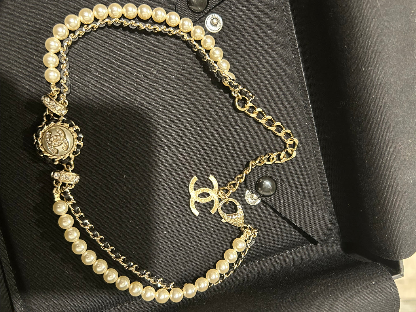Chanel pearl and chain choker necklace