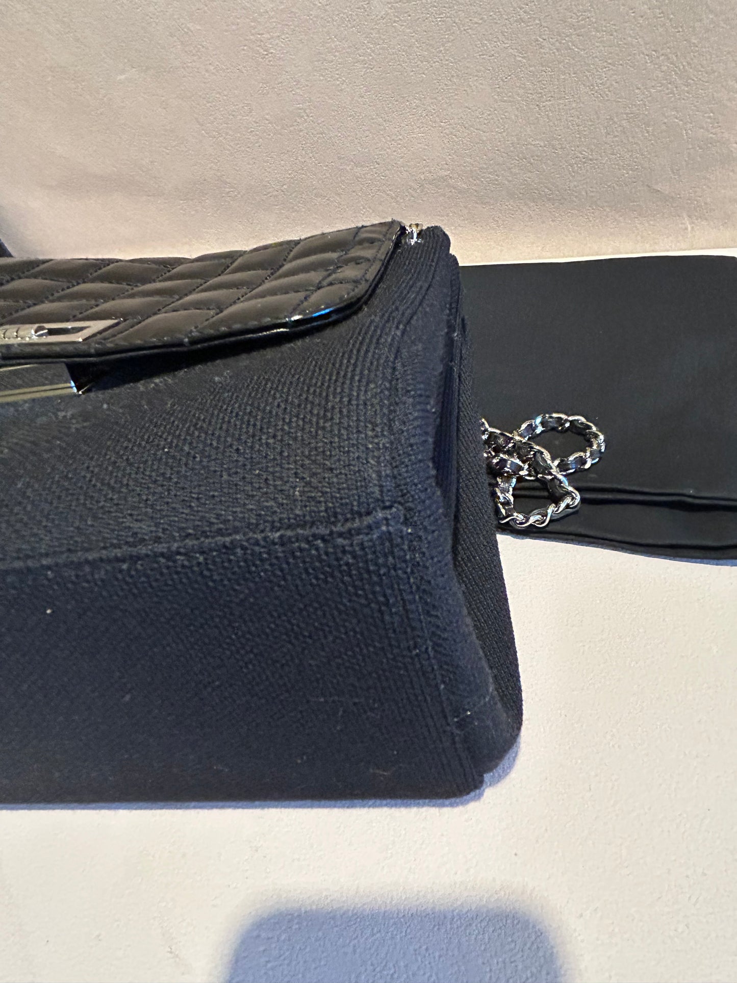 Chanel 2.55 chocolate bar patent leather shoulder bag