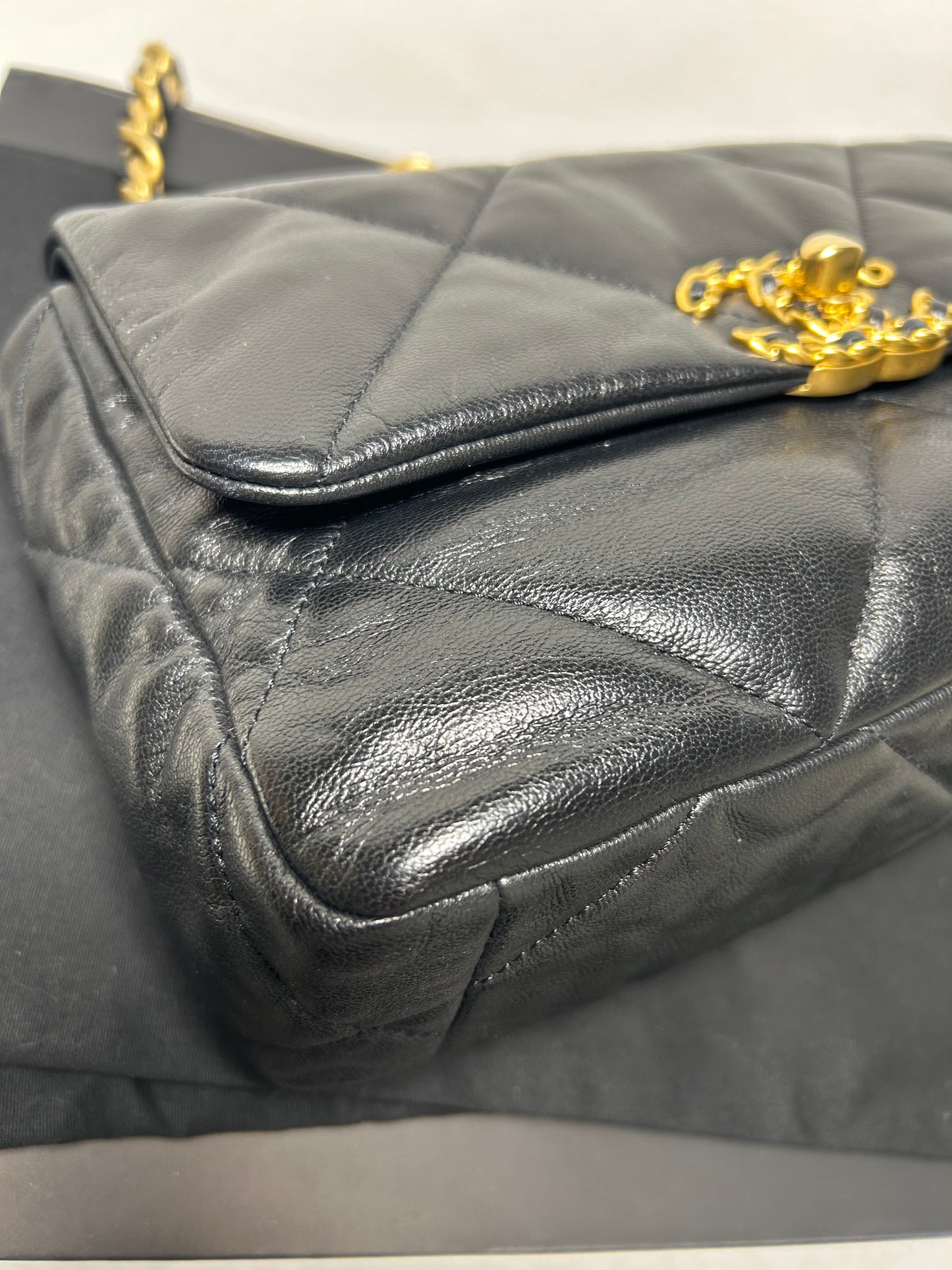 Chanel 19 bag small black and gold
