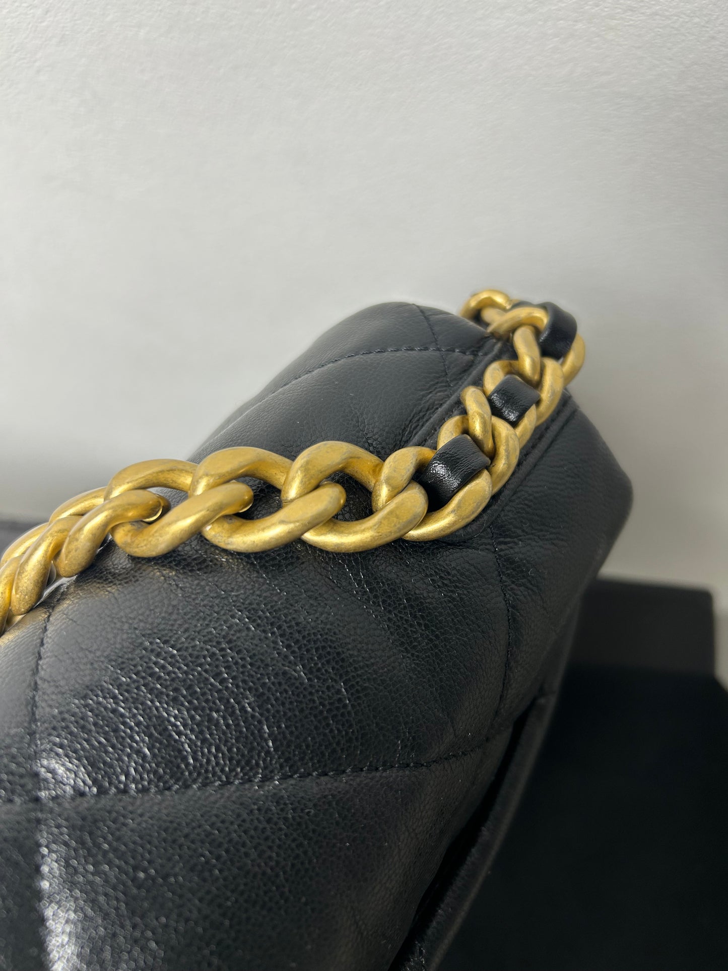 Chanel 19 bag small black and gold