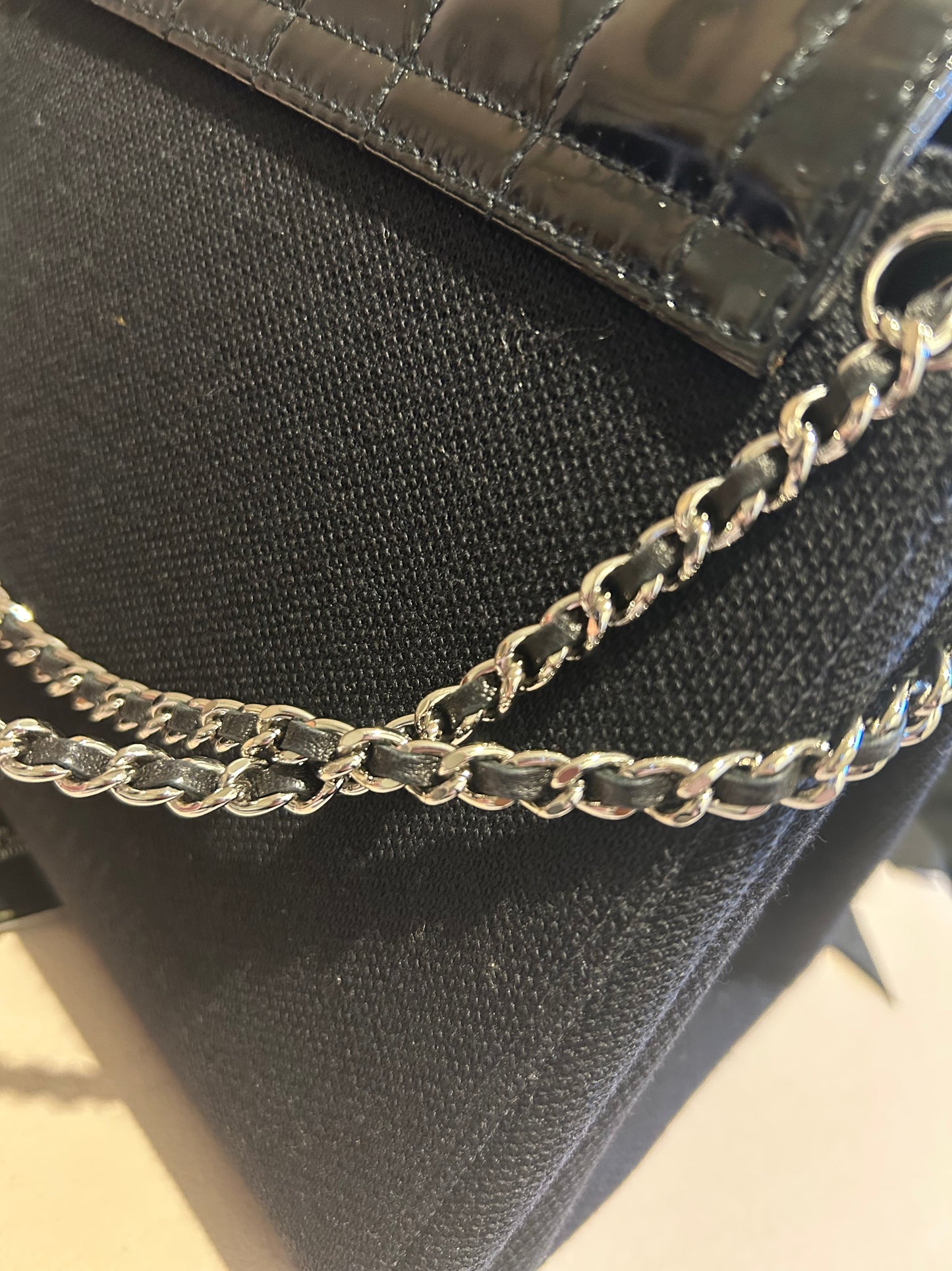 Chanel 2.55 chocolate bar patent leather shoulder bag