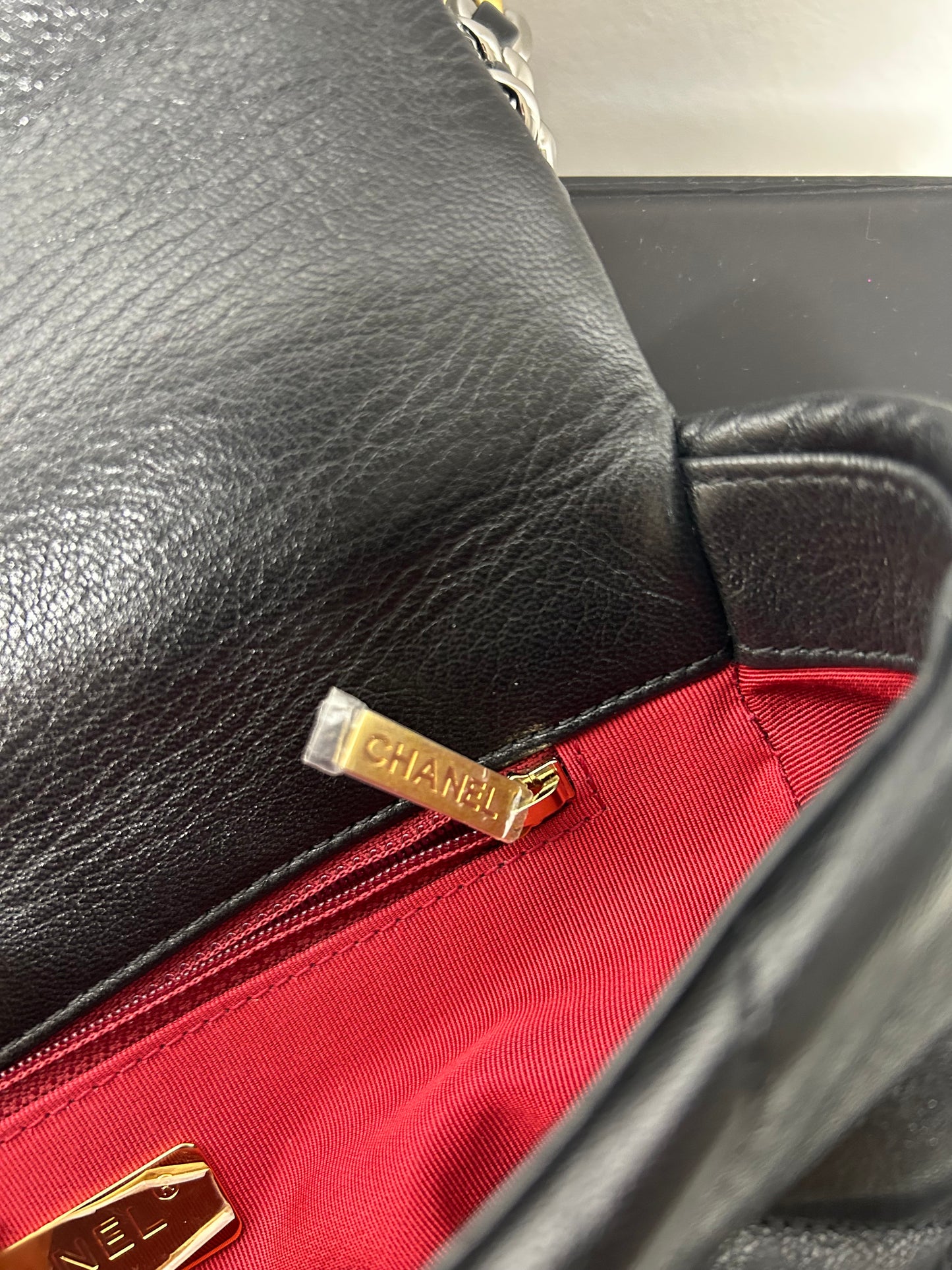 Chanel 19 bag small black and gold