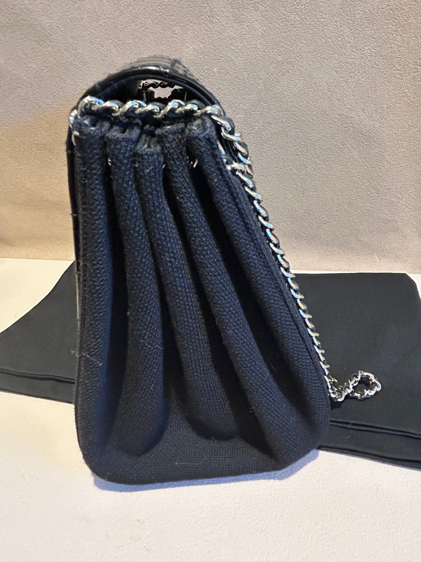 Chanel 2.55 chocolate bar patent leather shoulder bag