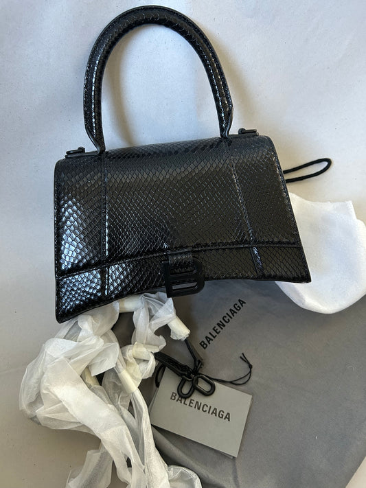 Balenciaga Black Small Lizard Print Hourglass Bag