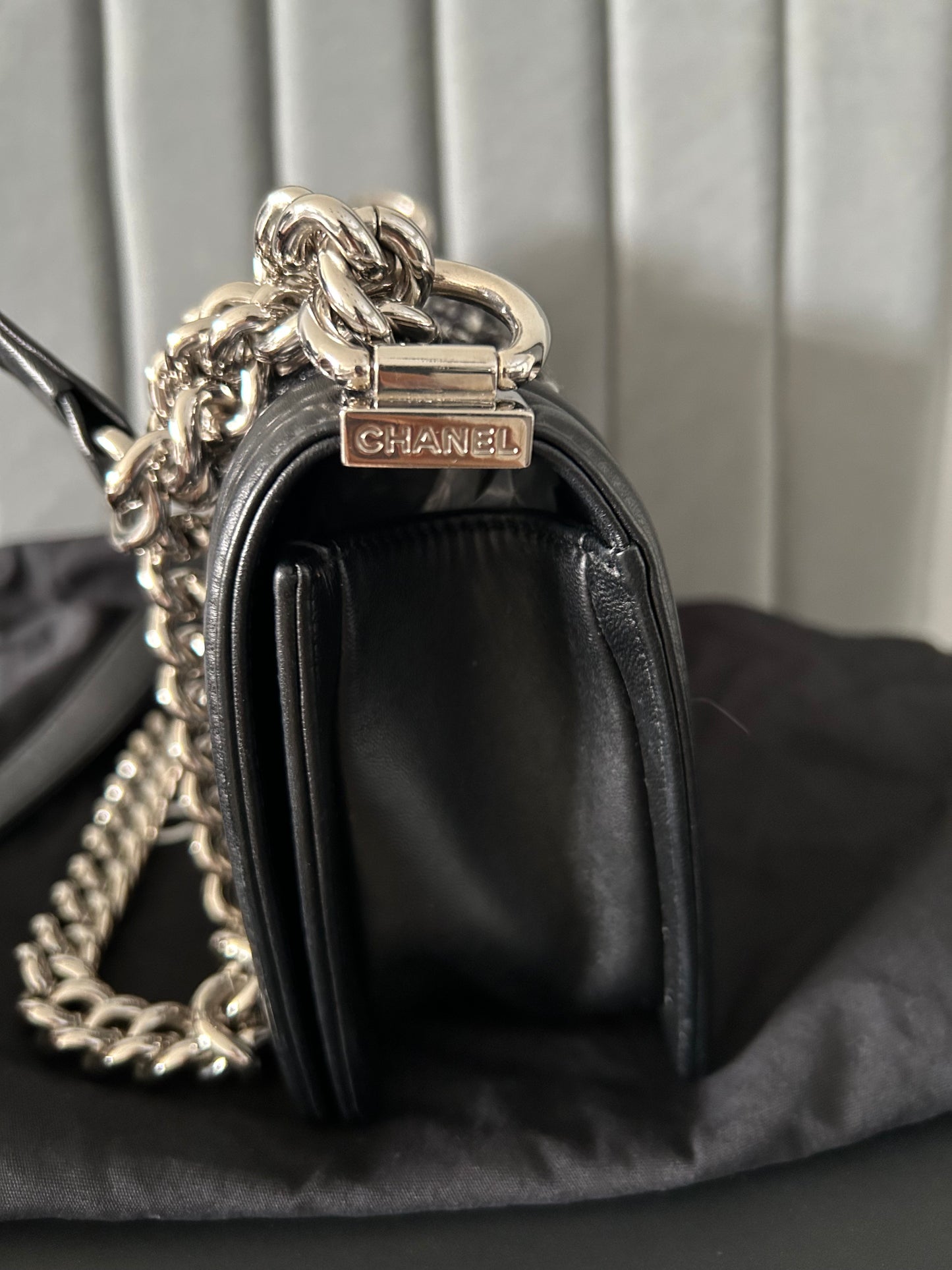 Chanel Black Quilted Leather and Tweed Small Boy Flap Bag