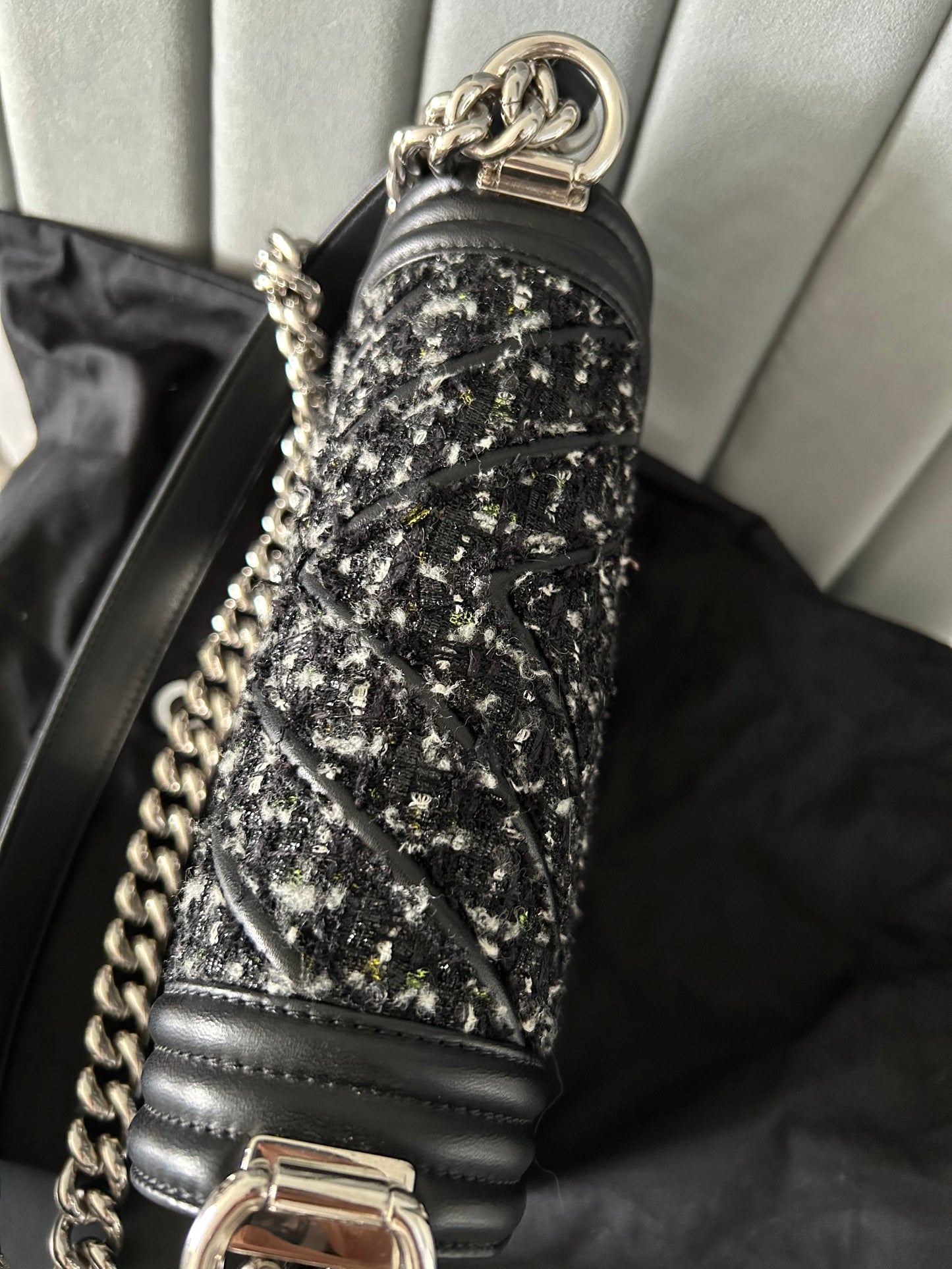Chanel Black Quilted Leather and Tweed Small Boy Flap Bag