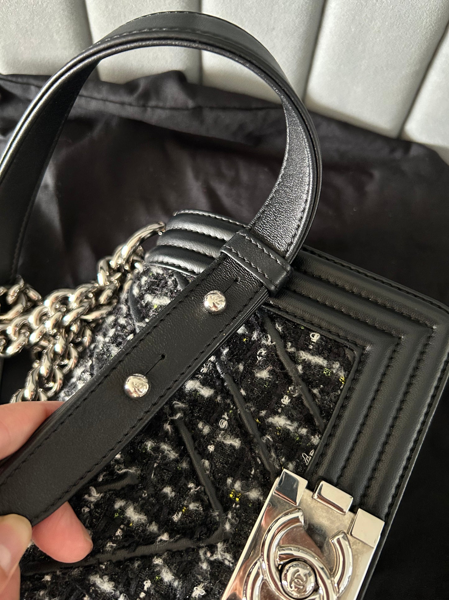 Chanel Black Quilted Leather and Tweed Small Boy Flap Bag