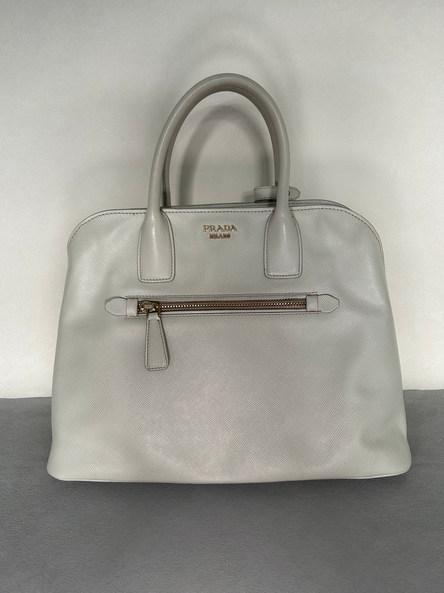 Prada Talco Saffiano Leather Top Handle Bag