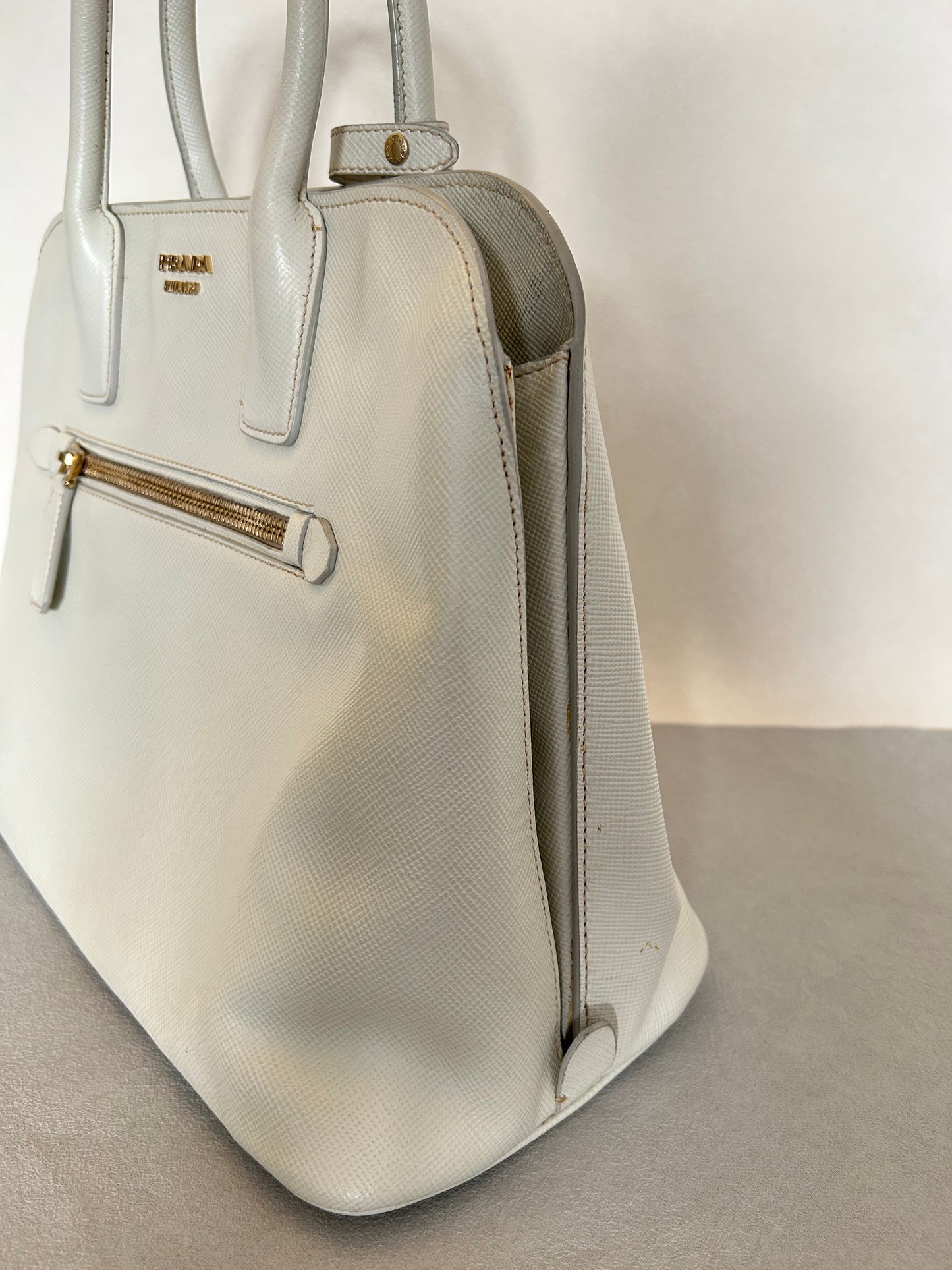 Prada Talco Saffiano Leather Top Handle Bag