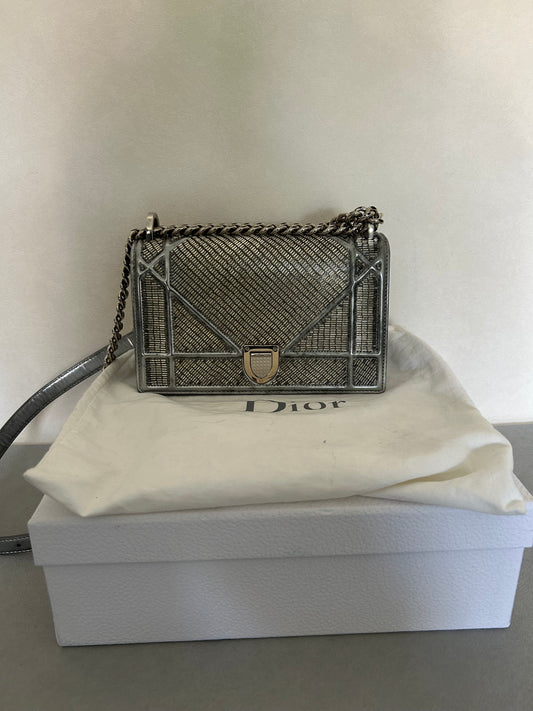Dior Diorama metallic beaded flap bag