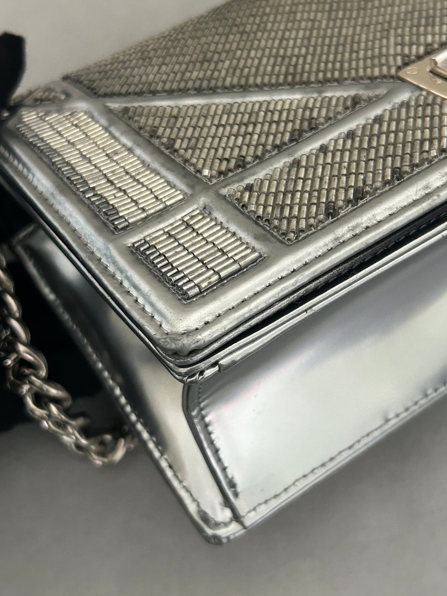 Dior Diorama metallic beaded flap bag
